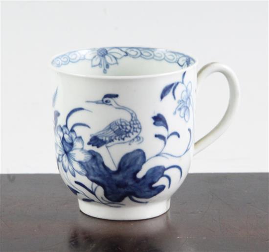 A rare Worcester Heron on a Floral Spray pattern coffee cup, c.1758, height 6.3cm